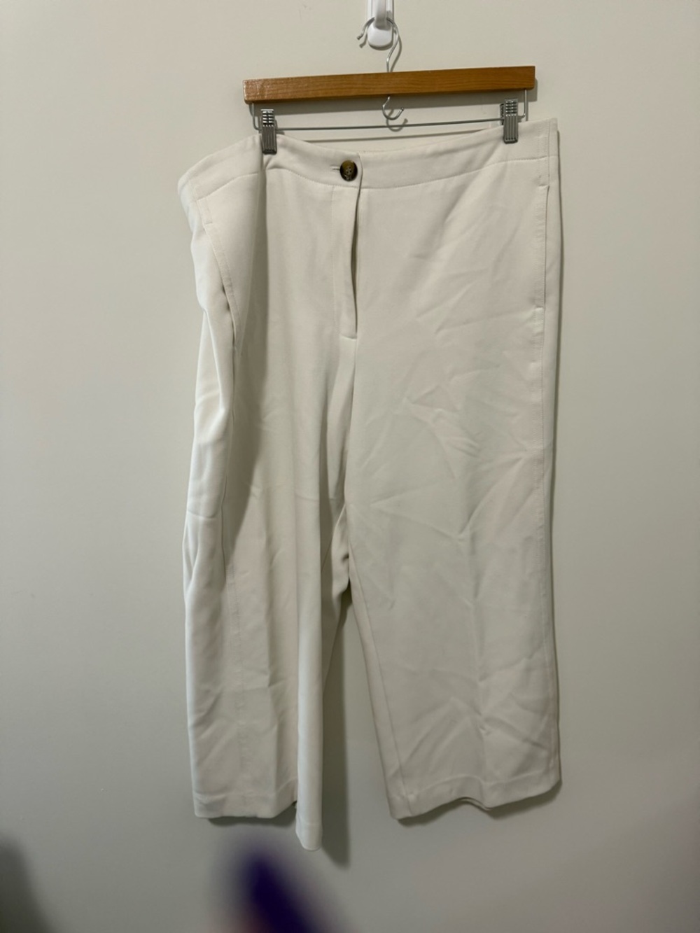 Ann Taylor Cream Cropped Wide-Leg Trousers